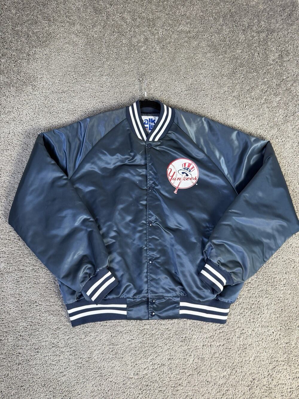 Vintage New York Yankees Chalk Line Jacket Mens XL Navy Satin MLB Baseball Made